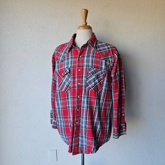 Chemise Western Saddle King XL Homme - Rouge à Carreaux Flanelle, Boutons Pression